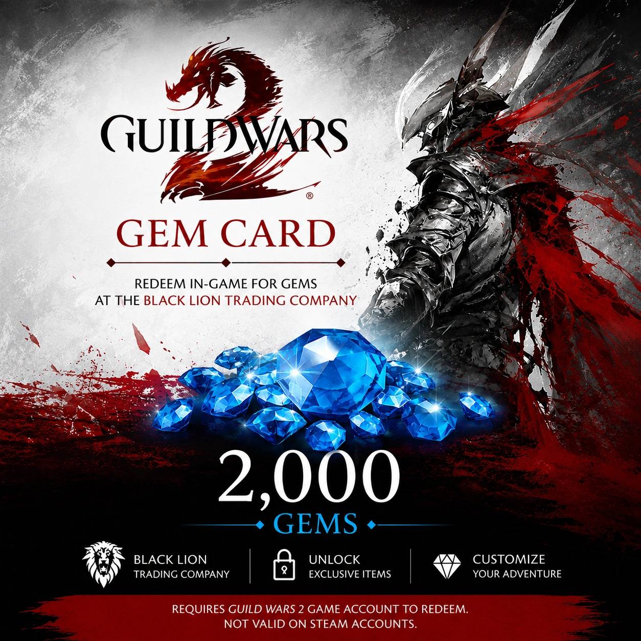Cartão de Gemas Guild Wars 2 2000